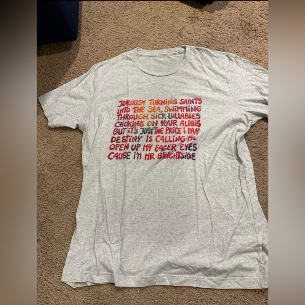 Super soft women’s Mr Brightside lyric Heather Gray tshirt